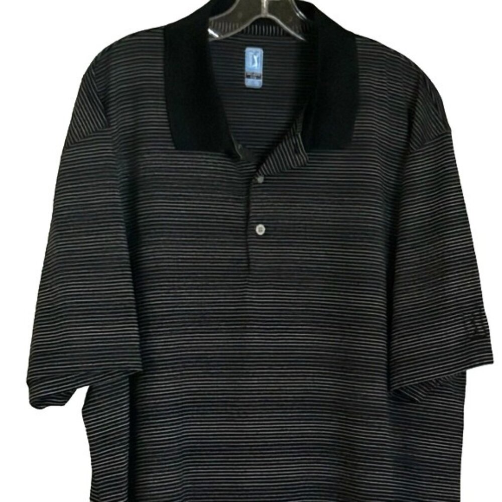 PGA Tour Polo Short Sleeve XXL Black Pinstripe Golf Shirt